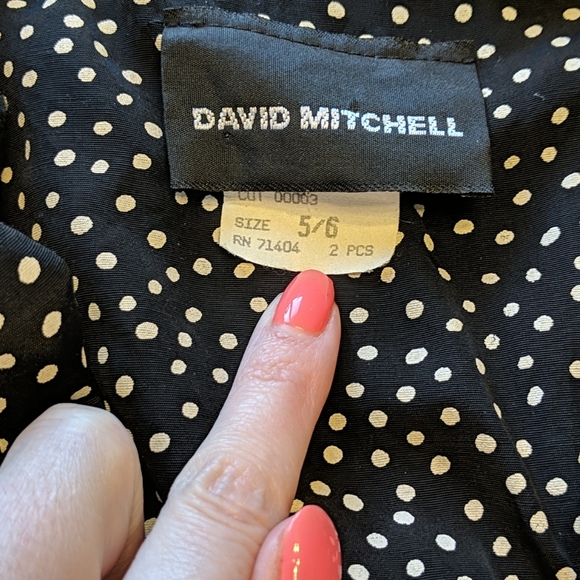 Vintage David Mitchell Black Polkadot Ruffle Skirt Blazer Suit Set Vtg 5/6 Med - Picture 7 of 16